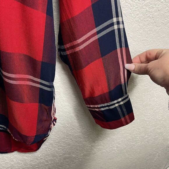 Woolrich Plaid‎ Button Down Shirt Women’s XXL Red Navy FALL Cabincore Gorpcore - Picture 4 of 10